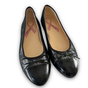 Marc Fisher Jodi Black & Metallic Silver Cap Toe Ballet Flat Shoe Size 8.5